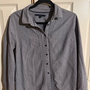 Tommy Hilfiger Gray Button Front Blouse Swiss Dot Shirt Large